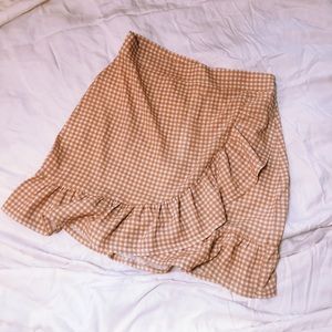Tan Gingham Wrap Skirt